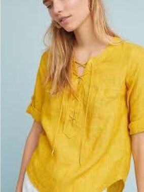 Anthropologie MAUVE Mustard Lace-Up Tunic Top SIZE:4